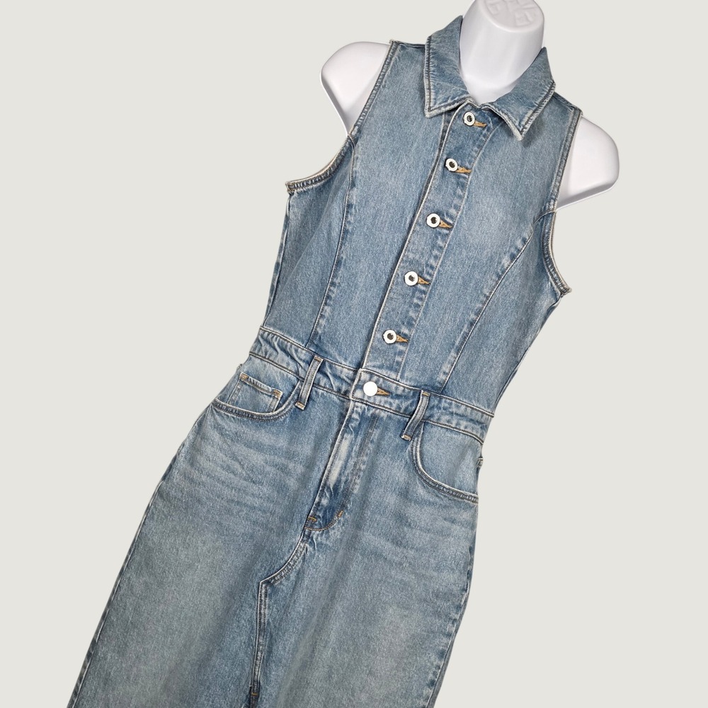 Favorite Daughter Women 27 City Halter Denim Button Front Midi Dress Sleeveless